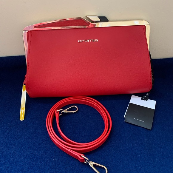 Cromia Italy genuine leather clutch cross body convertible, NWT - Picture 1 of 7